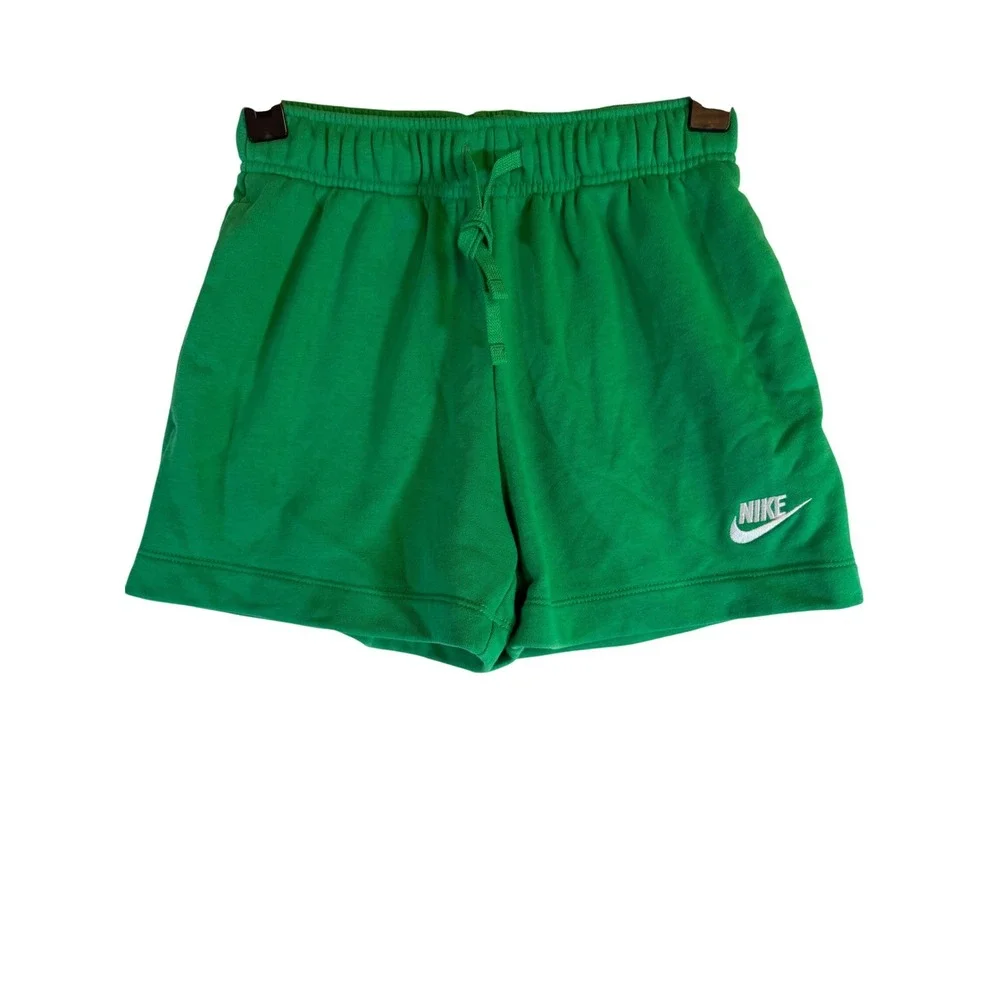 Nike Womens Sportswear Fleece Shorts Green Elastic Drawstring Logo Small